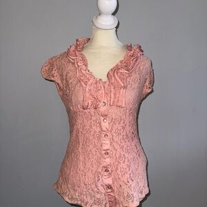 HeartSoul Pink Lace Button-Up Blouse